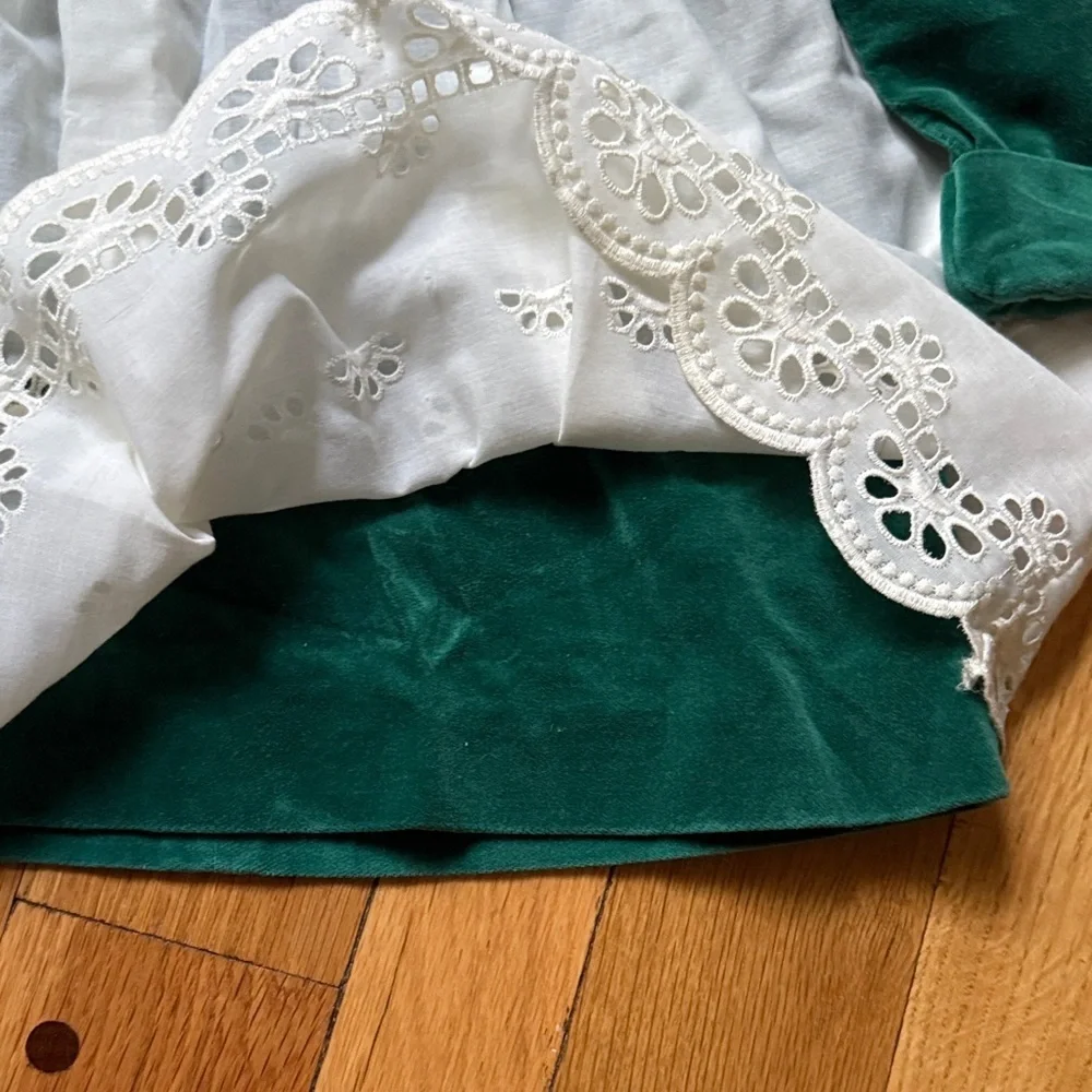 Vintage Harold Square by Kathy Schuster Green Velvet Eyelet Pinafore Dress 4T